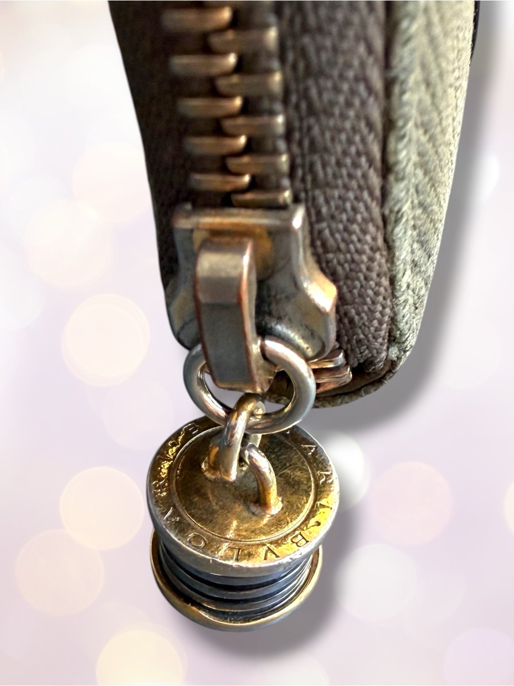 Bulgari Sage Green Leather Canvas Wallet with Zipper Charm - Picture 3 of 12